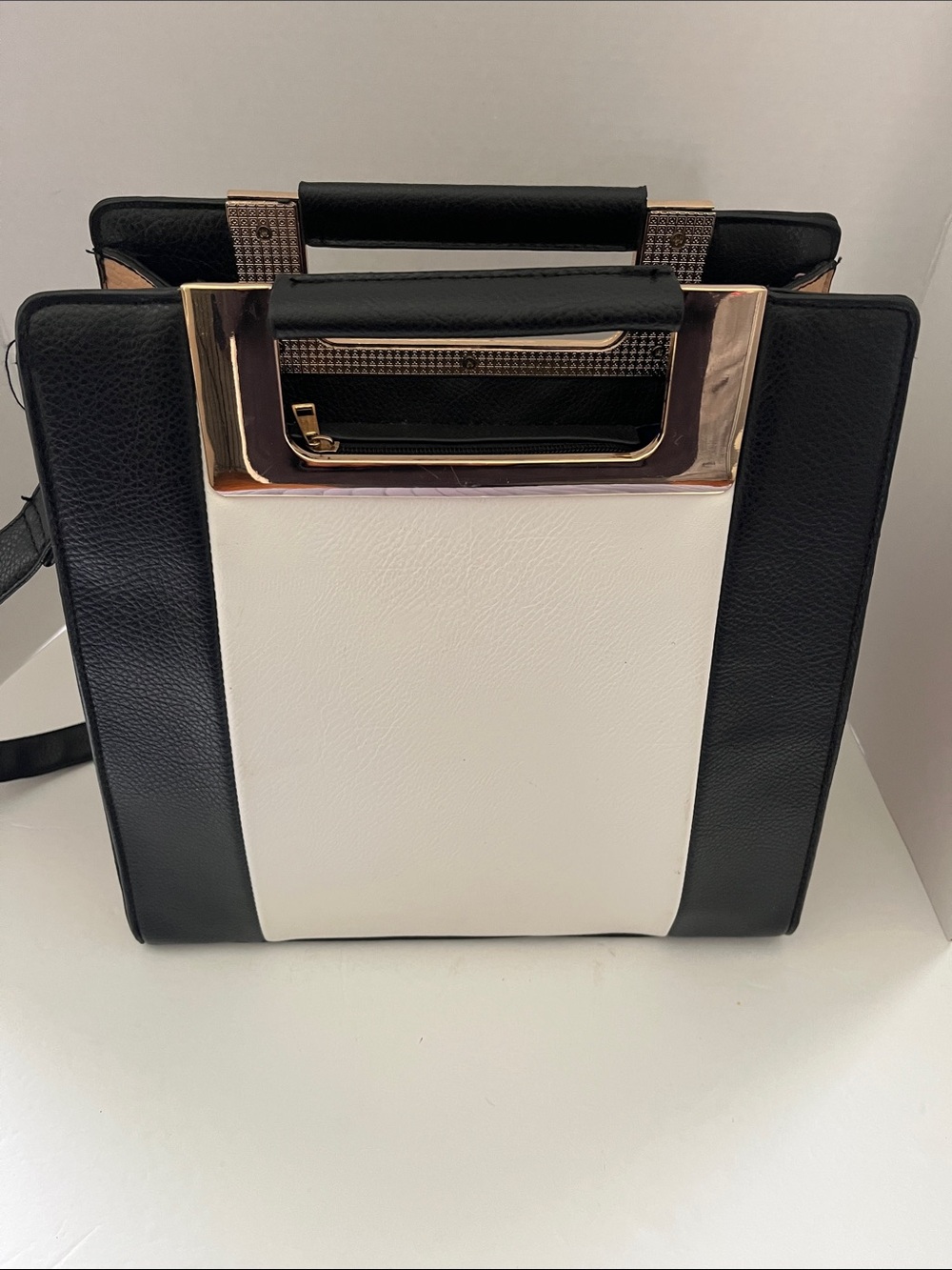 Chic Two-Tone Black & White Structured Tote Bag